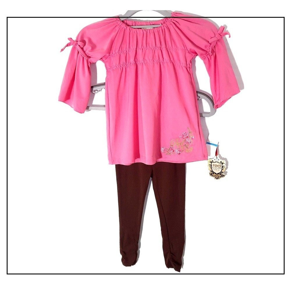 Y2K RED Marc Ecko Set Baby 6 Month Boho‎ Bell Sleeve Embroidery Top Leggings
